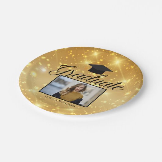 Gold Sparkle-Afstuderen Foto Chic Custom Party Papieren Bordje (Gekanteld)