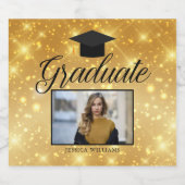 Gold Sparkle-Afstuderen Foto Chic Custom Party Sparkling Wijnetiket (Enkel label)