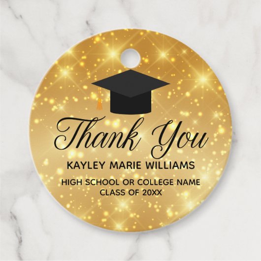 Gold Sparkle Afstuderen Hartelijk dank Bedankjes Labels (Voorkant)