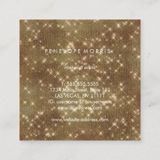 Gold Sparkle Beauty Stylist Square Visitekaartje (Achterkant)