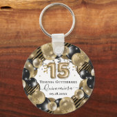 Gold Sparkle Black Quinceanera-ballon Sleutelhanger (Voorkant)