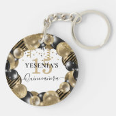 Gold Sparkle Black Quinceanera-ballon Sleutelhanger (Achterkant)