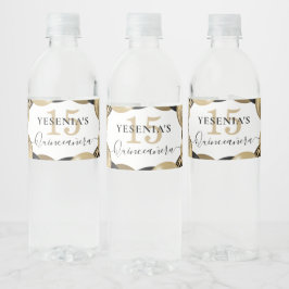 Gold Sparkle Black Quinceanera-ballon Waterfles Etiket