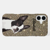 Gold Sparkle Boston Terrier Naam Hond iPhone Hoesje (Achterkant horizontaal)