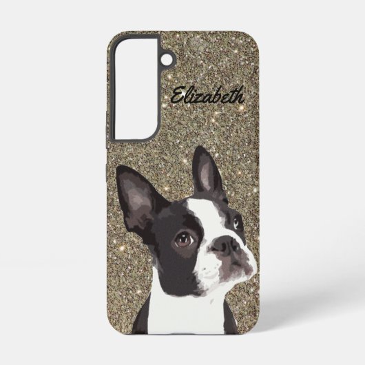 Gold Sparkle Boston Terrier Name Dog Puppy Samsung Galaxy Hoesje (Achterkant)