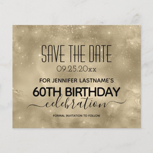 Gold Sparkle Budget 60th Birthday Bespaar de Datum Flyer (Voorkant)