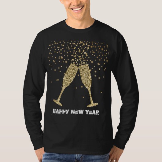 Gold Sparkle Champagne nieuwjaar T-shirt (Voorkant)