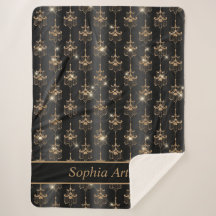 Gold Sparkle Chandelier Pattern Black