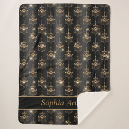 Gold Sparkle Chandelier Pattern Black Sherpa Deken