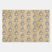 Gold Sparkle Christmas Black Stripes Ornament Bow Inpakpapier Vel (Voorkant 2)