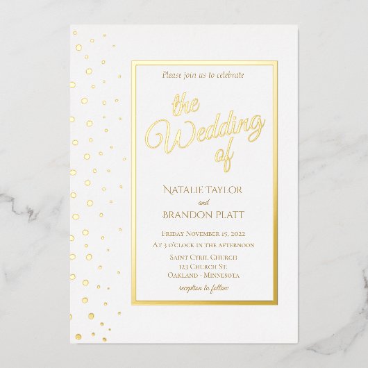 Gold Sparkle Classic Wedding Folie Uitnodiging (Voorkant)