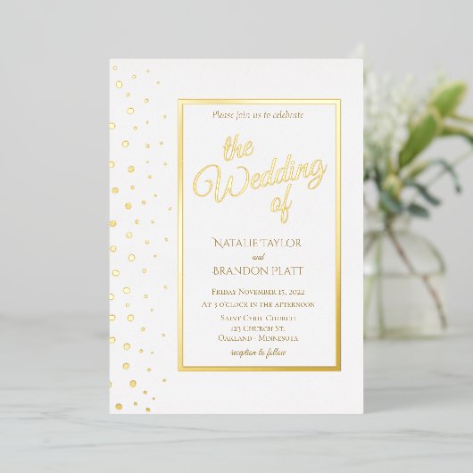 Gold Sparkle Classic Wedding Folie Uitnodiging (Staand Voorkant)