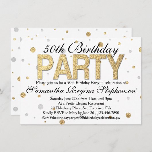 Gold Sparkle Confetti 50ste verjaardagsfeestje Kaart (Voorkant / Achterkant)