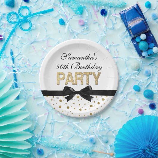 Gold Sparkle Confetti 50ste verjaardagsfeestje Papieren Bordje (Feest)