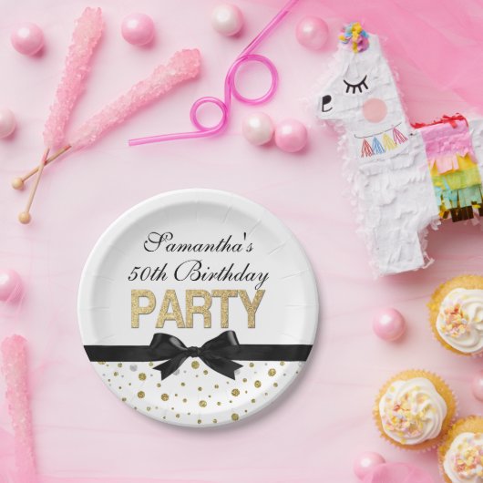 Gold Sparkle Confetti 50ste verjaardagsfeestje Papieren Bordje (Feest)