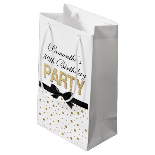 Gold Sparkle Confetti 50th Birthday Party Klein Cadeauzakje (Achterkant Gekanteld)