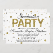 Gold Sparkle-Confetti Graduation Party Kaart (Voorkant / Achterkant)