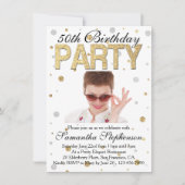 Gold Sparkle Confetti Photo 50th Birthday Party Kaart (Voorkant)