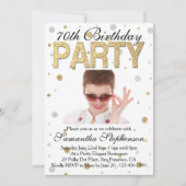 Gold Sparkle Confetti Photo 70th Birthday Party Kaart (Voorkant)