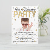Gold Sparkle Confetti Photo 70th Birthday Party Kaart (Staand voorkant)