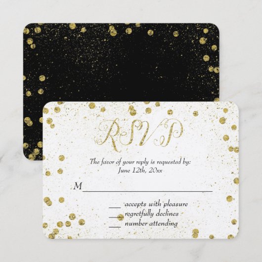 Gold Sparkle Confetti Stippen RSVP (Voorkant / Achterkant)