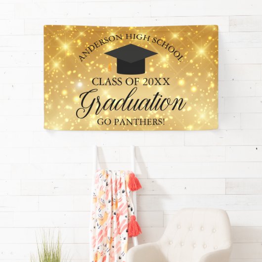 Gold Sparkle Custom High School Graduparty Spandoek (Insitu)