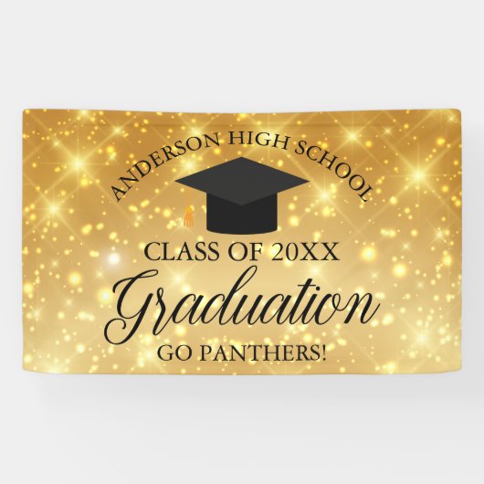 Gold Sparkle Custom High School Graduparty Spandoek (Horizontaal)