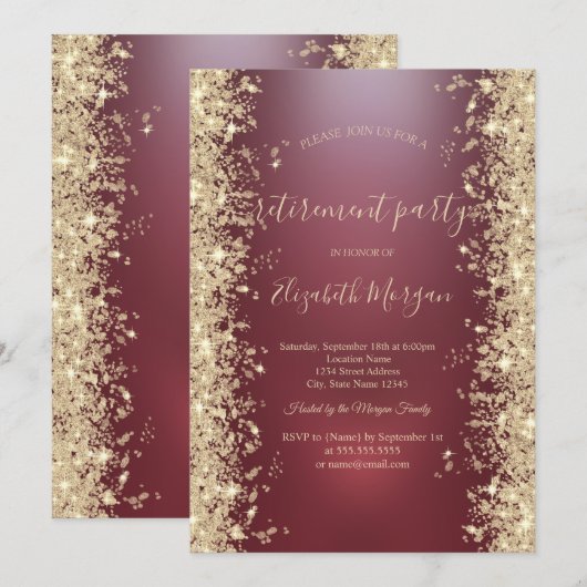 Gold Sparkle Diamonds Red Pensioen Partij Kaart (Voorkant / Achterkant)