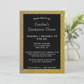 Gold Sparkle Dinner Black Afstuderen Kaart (Staand voorkant)