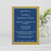Gold Sparkle Dinner Blue Afstuderen Kaart (Staand voorkant)
