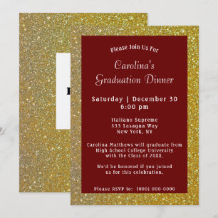 Gold Sparkle Dinner Maroon Afstuderen Kaart