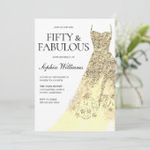 Gold Sparkle Dress 50th Birthday Party Kaart (Staand voorkant)
