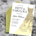 Gold Sparkle Dress 50th Birthday Party Kaart<br><div class="desc">Gouden Sparkle Dress 50ste verjaardag Uitnodiging Uitnodiging Variaties op de uitnodiging en bijpassende items in onze winkel</div>