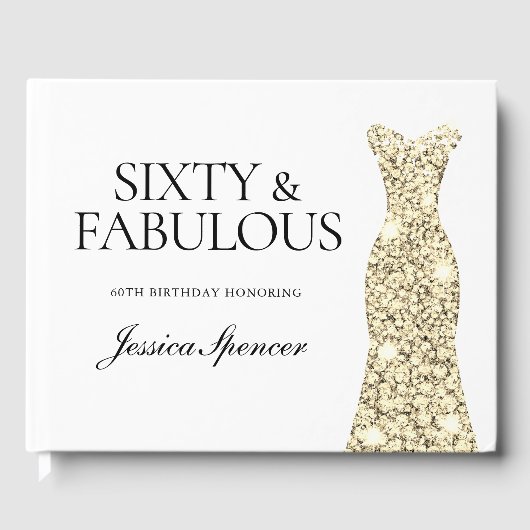 Gold Sparkle Dress 60th Birthday Party Gastenboek (Voorkant)