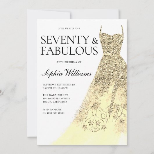 Gold Sparkle Dress 70th Birthday Party Kaart (Voorkant)