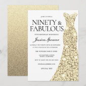 Gold Sparkle Dress 90 & Fabulous 90th Birthday Kaart (Voorkant / Achterkant)