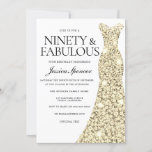 Gold Sparkle Dress 90 & Fabulous 90th Birthday Kaart<br><div class="desc">Gold Sparkle Dress 90 & Fabulous 90th Birthday Fabulous womans 90th verjaardagsfeest Variaties in de uitnodiging en overeenkomende objecten in onze winkel</div>