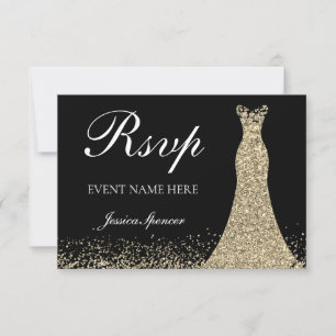 Gold Sparkle Dress Birthday Party Bridal RSVP Kaartje
