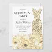 Gold Sparkle Dress & Flowers Retirement Party Kaart (Voorkant)
