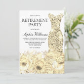 Gold Sparkle Dress & Flowers Retirement Party Kaart (Staand voorkant)