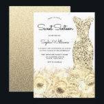 Gold Sparkle Dress & Flowers Sweet 16 Party Kaart<br><div class="desc">Gold Sparkle Dress & Flowers Sweet 16 Party 16th Birthday Invitation Variations to the uitnodiging and matching Items in our store</div>