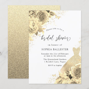 Gold Sparkle Dress & Flowers Vrijgezellenfeest Kaart