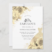 Gold Sparkle Dress & Flowers Womans 40e verjaardag Kaart (Voorkant)