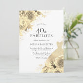 Gold Sparkle Dress & Flowers Womans 40e verjaardag Kaart (Staand voorkant)