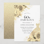 Gold Sparkle Dress & Flowers Womans 60e verjaardag Kaart (Voorkant / Achterkant)