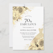 Gold Sparkle Dress & Flowers Womans 70e verjaardag Kaart (Voorkant)