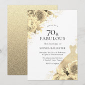 Gold Sparkle Dress & Flowers Womans 70e verjaardag Kaart (Voorkant / Achterkant)