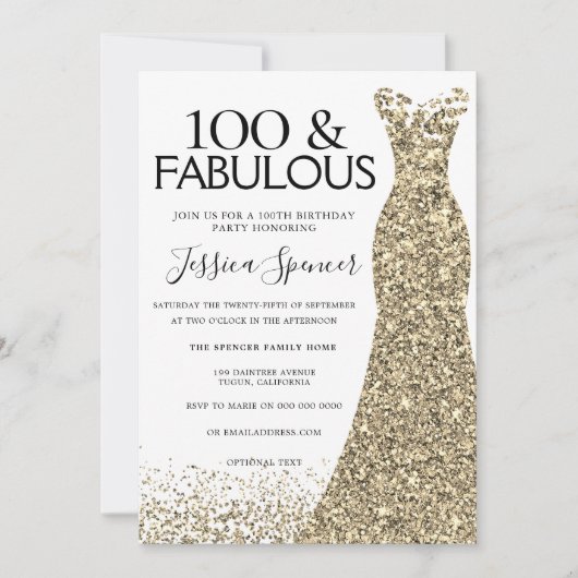 Gold Sparkle Dress Womans 100e verjaardag Kaart (Voorkant)