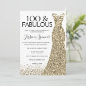 Gold Sparkle Dress Womans 100e verjaardag Kaart (Staand voorkant)
