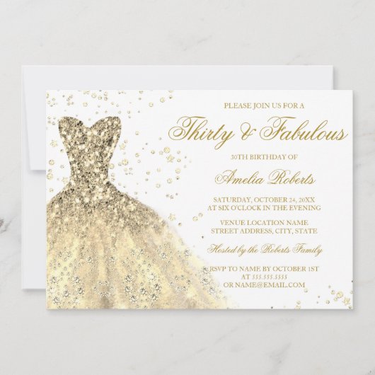Gold Sparkle Dress Womans 30e verjaardag Kaart (Voorkant)